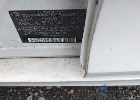 2012 Hyundai Sonata Gls z USA, uszkodzony, nr VIN 5NPEB4AC7CH409328